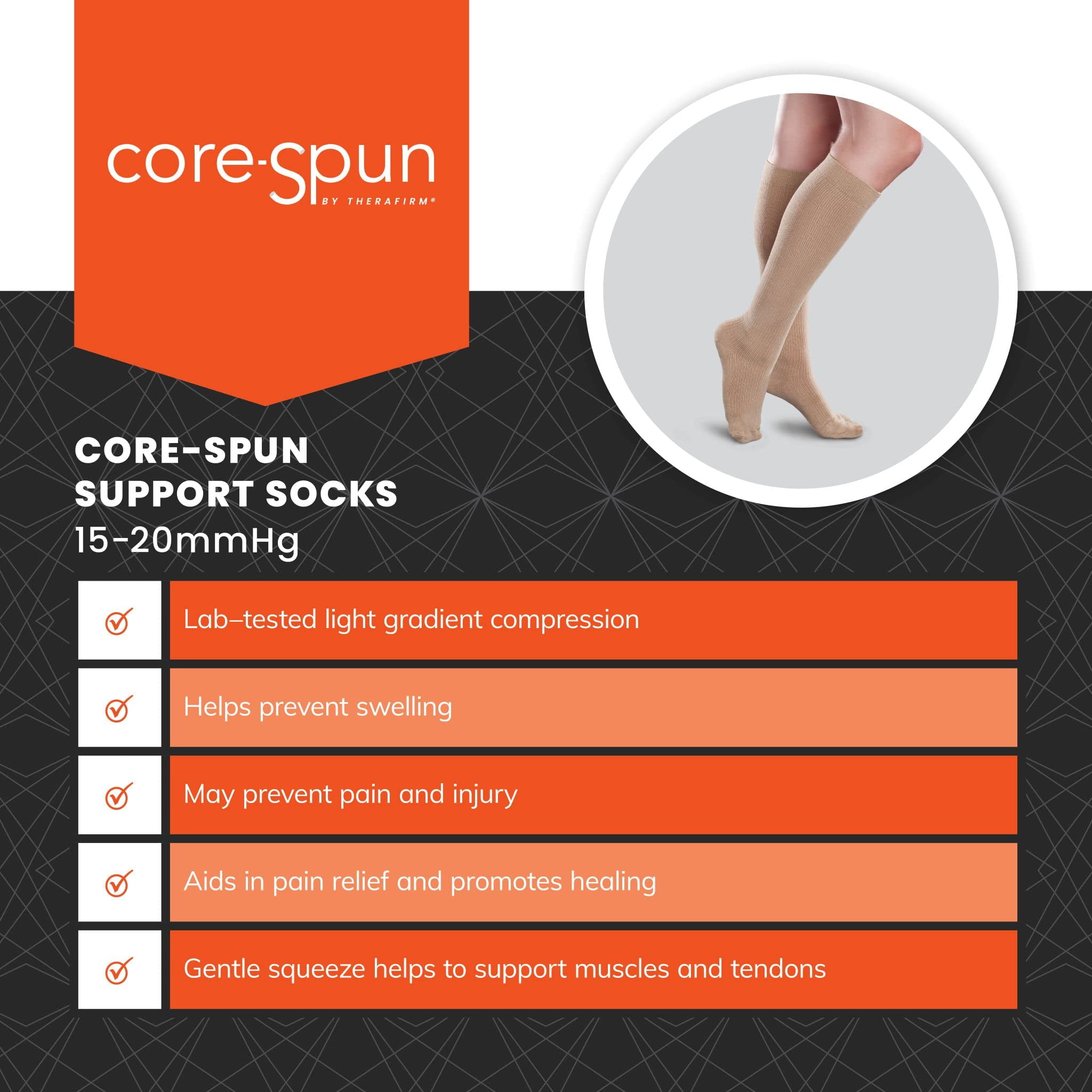 Core-Spun 15-20mmHg Medical Mild Graduated Knee High Compression Socks (Khaki, Large)