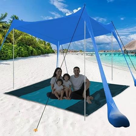 8-Person UPF 50  UV Protection Beach Tent Sun Shelter - 11x11ft Portable Pop-Up Canopy with Sandbags, Poles & Anti-Wind Ropes for Camping, Backyard, Picnics, Beach & Outdoor Gatherings, Beach Tent