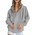 thumbnail image 2 of Drop Shoulder Hoodie 2025 Plain Basic Long Sleeve Hooded Sweatshirt Pullover Casual Streetwear Hoodies for Women, 2 of 8