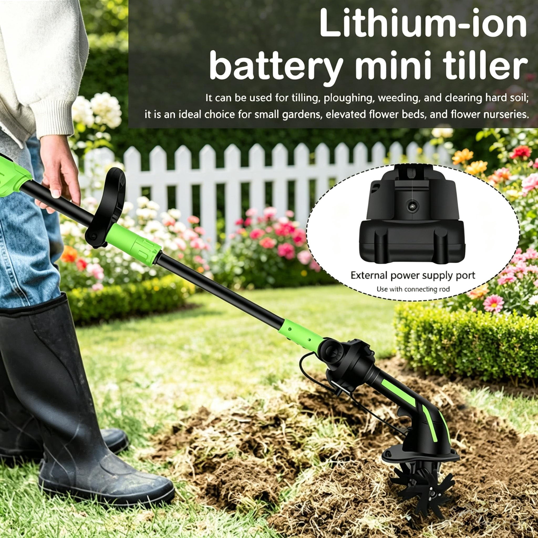 2-in-1 Cordless Tiller & Cultivator with Extension Pole, 2026 Rechargeable Garden Rototiller, Lightweight Handheld Soil Cultivator for Lawn, Yard, Flower Beds & Vegetable Gardens