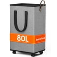 thumbnail image 1 of Cesto de ropa SpaceTrove con ruedas plegable de 80 litros, color gris, 1 of 7