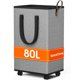 thumbnail image 1 of Cesto de ropa SpaceTrove con ruedas plegable de 80 litros, color gris, 1 of 7