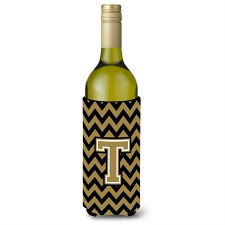

Letter T Chevron Black and Gold Wine Bottle Beverage Insulator Hugger CJ1050-TLITERK