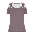 thumbnail image 6 of ZUKMRJPC Women's Cold Shoulder Tops Short Sleeve V Neck Solid Color Basic T Shirts Casual Trendy Lightweight Tunic Shirts Summer Tops, 6 of 7