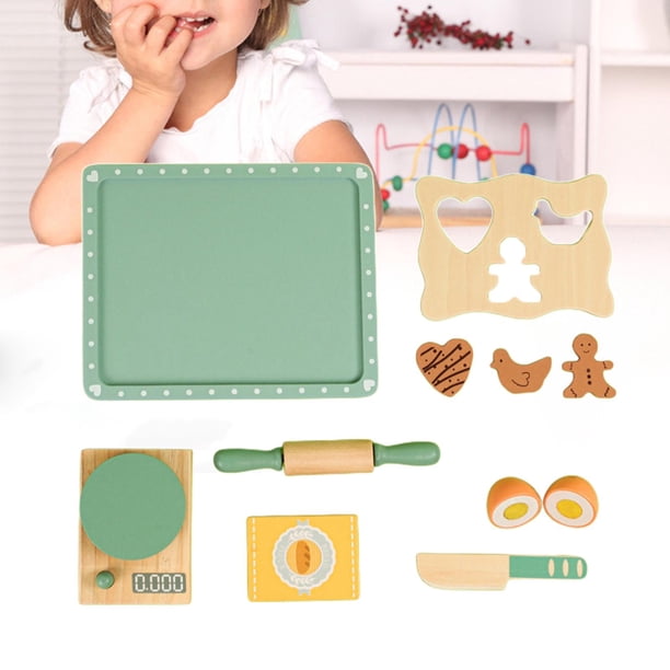 Juego de 10 Uds. de juguete de madera para hornear, de imitación y juguete para hornear, juguete artesanal de madera, juego de cocina y CUTICAT Juegos de imaginación en la cocina
