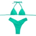 thumbnail image 2 of Minjewel Women's Sexy Ruffled and Strappy Bikini Set, Two Piece Swimwear with Tie Details and Push Up Top, High Waist Bottom for Beach and Summer Swimwear,Dark Green,L, 2 of 4
