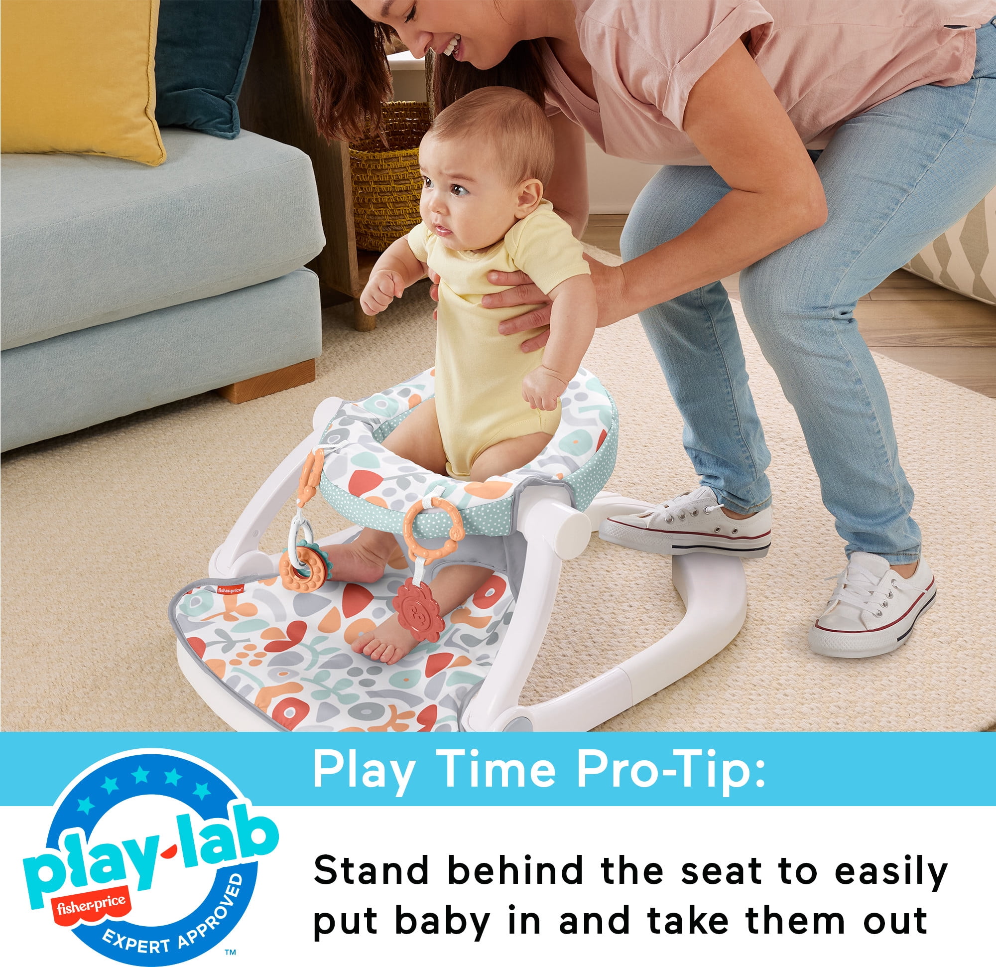 Fisher-Price Sit-Me-up Floor Seat Portable Baby Infant Chair with Snack Tray and Toys, Fresh Floral