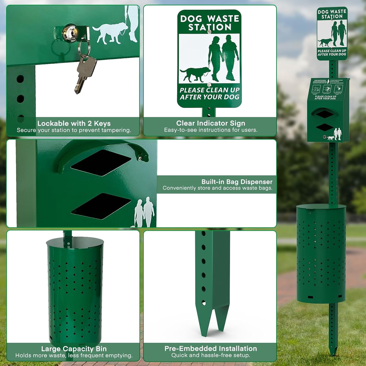 Metateel Dog Waste Station - Dog Poop Trash Can Outside with 10-Gallon Capacity, Poop Bag Dispenser, and Convenient Lid, Pet Waste Station for Easy Clean-Up in Parks, Yards, and Public Spaces