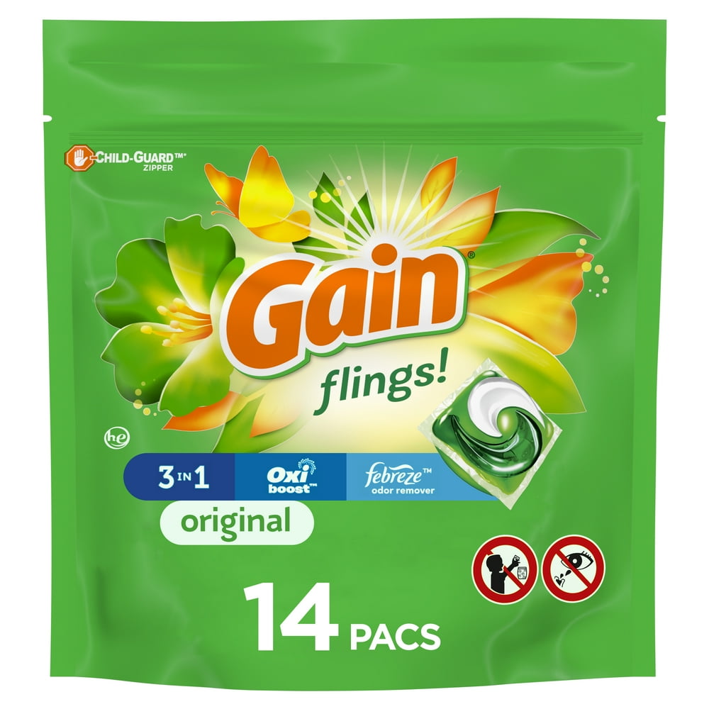 Gain Flings Original Scent, Laundry Detergent Pacs, 14 Ct