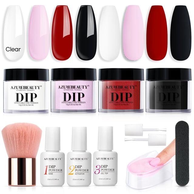 Kit de inicio en polvo para uñas de inmersión AZUREBEAUTY con 4 colores y accesorios