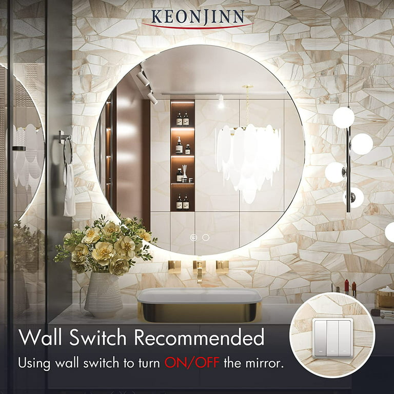 Keonjinn LED Backlit Mirror 32 inch Round Bathroom Mirror with