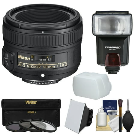 Nikon 50mm f/1.8G AF-S Nikkor Lens with 3 Filters + Flash & 2 Diffusers + Kit for D3200, D3300, D5300, D5500, D7100, D7200, D750, D810