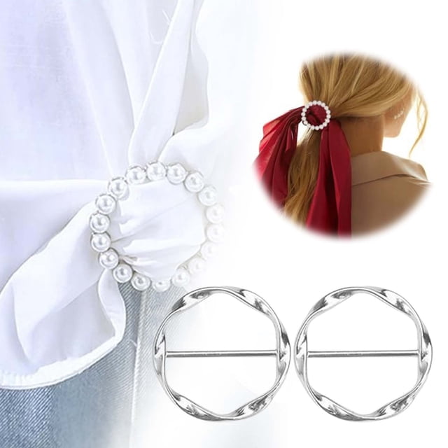 Elegant Accessory Clip for Fashion Scarves with Pearl Rhinestone Ring - Silver Tone Button Alternative for Stylish Apparel