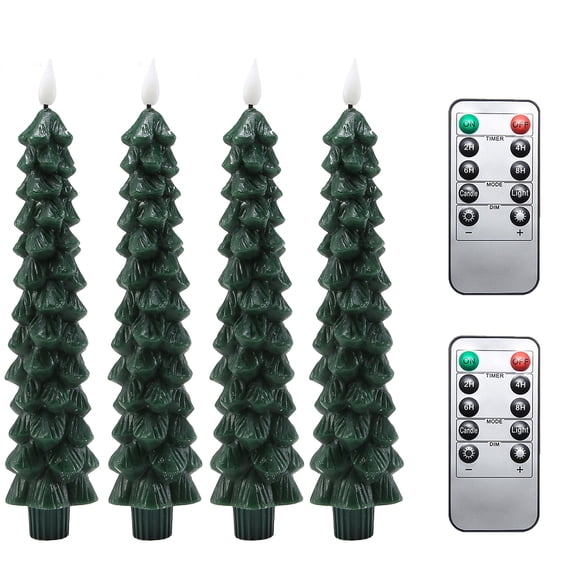 Shingkay Christmas Tree Taper Candles, Flameless LED Candles with Remote Timer, Real Wax Decor, 4 pack