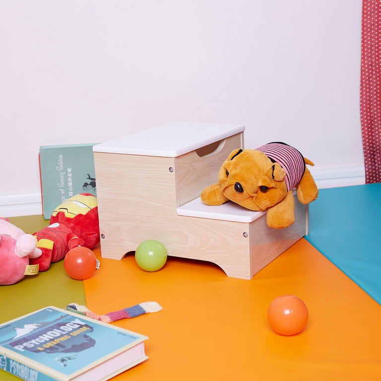 Toffy Friends Kids Wooden Storage 2 Step Stool Natural
