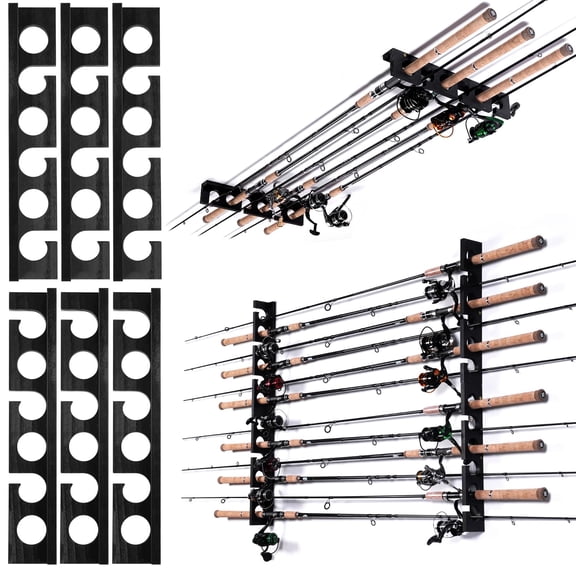 Fishing Rod Rack black 3 sets hold up 18 rods wall or ceiling mounted storage