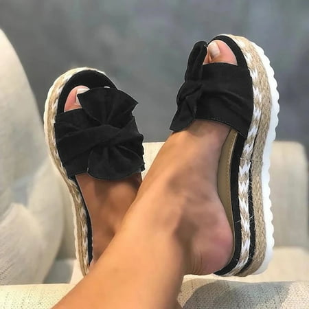 

TOWED22 Wedges For Women Womens Open Toe Buckle Ankle Strap Flatform Wedge Casual Sandal Black