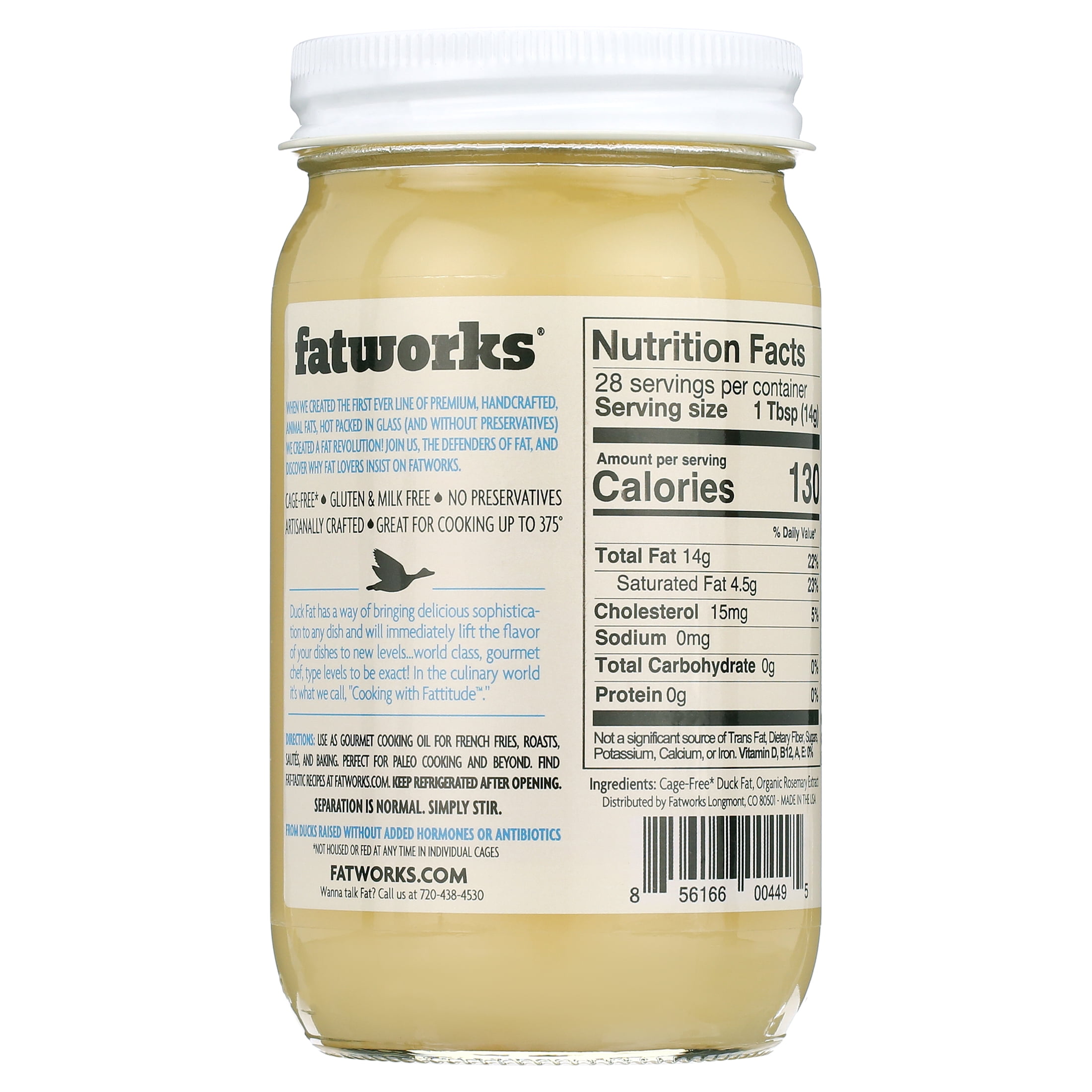 Fatworks Duck Fat Cage Free, Cooking Oil, 14 oz