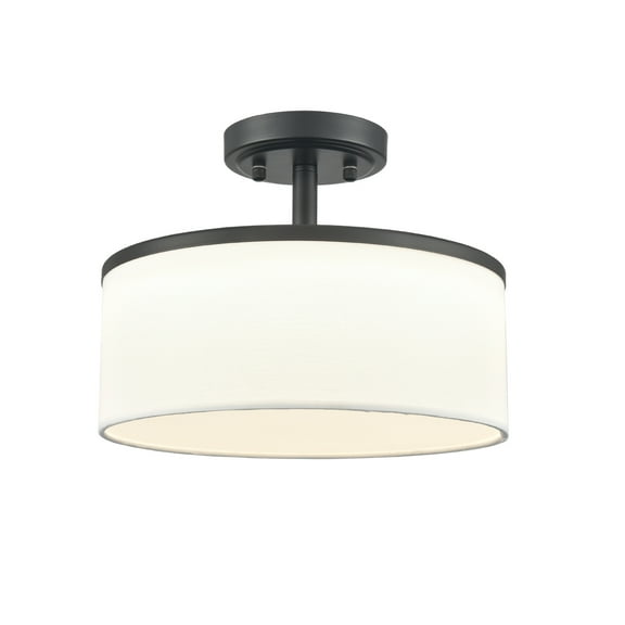 Claxy 12" Black LED Semi Flush Mount Light with Drum Fabric Shade