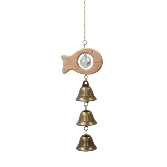 Crystal Bell Wind Chimes Natural Wood Hanging Ornament 13.78 Inch Decorative Bells for Home Indoor Outdoor Patio Garden Window Porch Bedroom Calming Sound Decoration