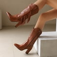 thumbnail image 3 of Fringe Cowboy Boots for Women Block High Heel Fashion Embroidery Pointed Toe Zip up Winter Dress Mid Calf Booties, 3 of 6