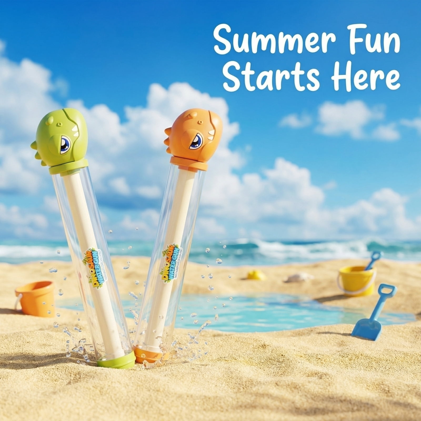 Dinosaur Fireworks Water Gun 11.5 in, Plastic Manual Pump High Pressure Water Gun for Adults, Summer Pool Beach Accessories (4PCS)
