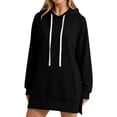 thumbnail image 4 of Long Women's Fashion Hoodie with Pockets | Comfy Fleece Sweatshirt, High-Low Hem Pullover, Casual Loose Fit，Work & Travel & Everyday Wear Outfits，Fall Winter Clothes, #01_Black, L, 4 of 6