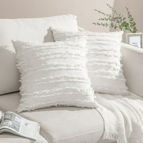 Topfinel Solid Print Linen Cotton Throw Pillows, White, 2 -Pieces