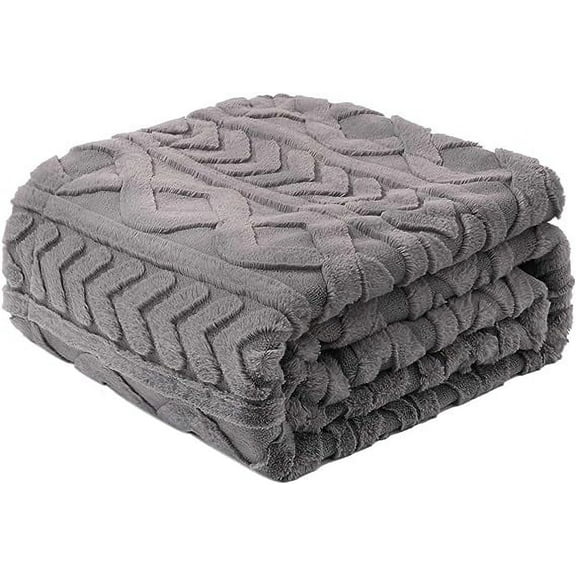 Cozy Bliss Luxury Faux Fur Blanket for Couch, Jacquard 3D Cable Knit Throw Blanket Size 50"x60" Grey, Extra Soft Fluffy Warm Blanket for Sofa Bed Living Room Bedroom Car