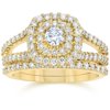 Pompeii 1 1/10CT Cushion Halo Diamond Engagement Wedding Ring Set 10K Yellow Gold