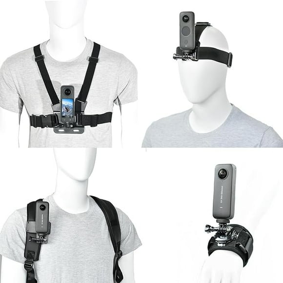 Action Camera Accessory Kit Chest Strap Mount +Head Strap Mount+Wrist Strap+ Backpack Clip Mount for Insta360 X4, X3, One RS, Ace Pro, Ace, GoPro Hero 12