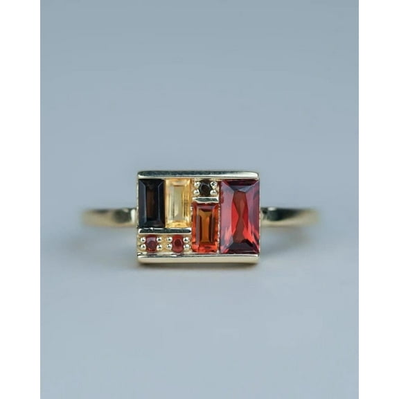 Lakshay enterprise Unique Multi Gemstone Box Ring, Baguette Garnet Statement Ring, Fine Jewelry Valentines Gift, Black Onyx Handmade Engagement Art Deco Ring