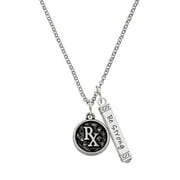 Delight Jewelry Silvertone Medical Caduceus Seal - Rx Silvertone Be Strong and Courageous Bar Charm Necklace, 23"