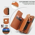 thumbnail image 5 of Wallet Case for Apple iPhone 12 Pro / iPhone 12 6.1", with Crossbody Shoulder Strap & Hand Wrist Cards Holder Zipper Pocket Stand Feature Full Protective Shockpoof Case for iPhone 12 Pro / 12, Brown, 5 of 7