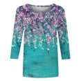 thumbnail image 4 of YUGYXL Vintage Flower Graphic Tees 3/4 Sleeve Shirts Plus Size Tops Casual Crew Neck Soft Lightweight Tshirts Ladies Tunics Fit Blouse Outdoor Clothes, 4 of 5