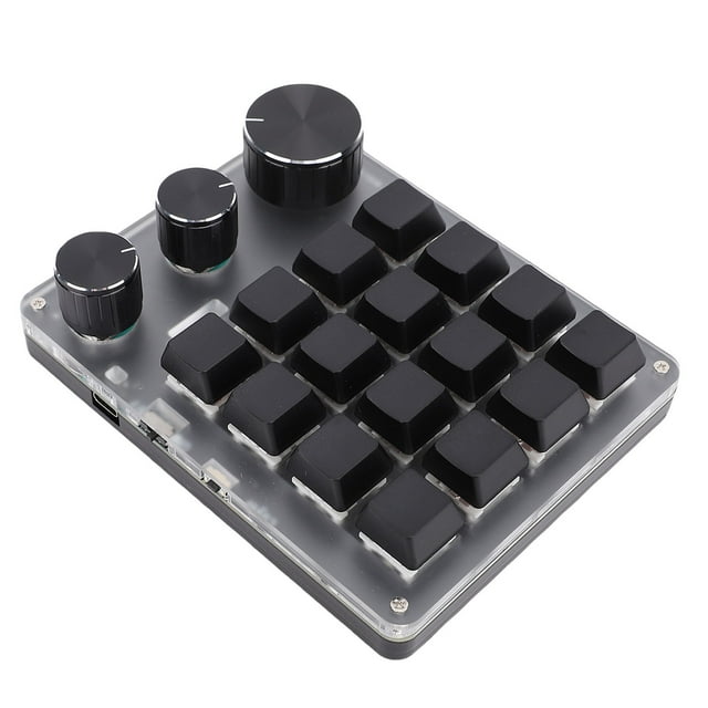 USB Mini 16Key Mechanical Programmable Gaming Keyboard, Portable One Handed Mechanical with LED Lighting and 3 Adjustable Knobs, Keyboard for PC Gamer
