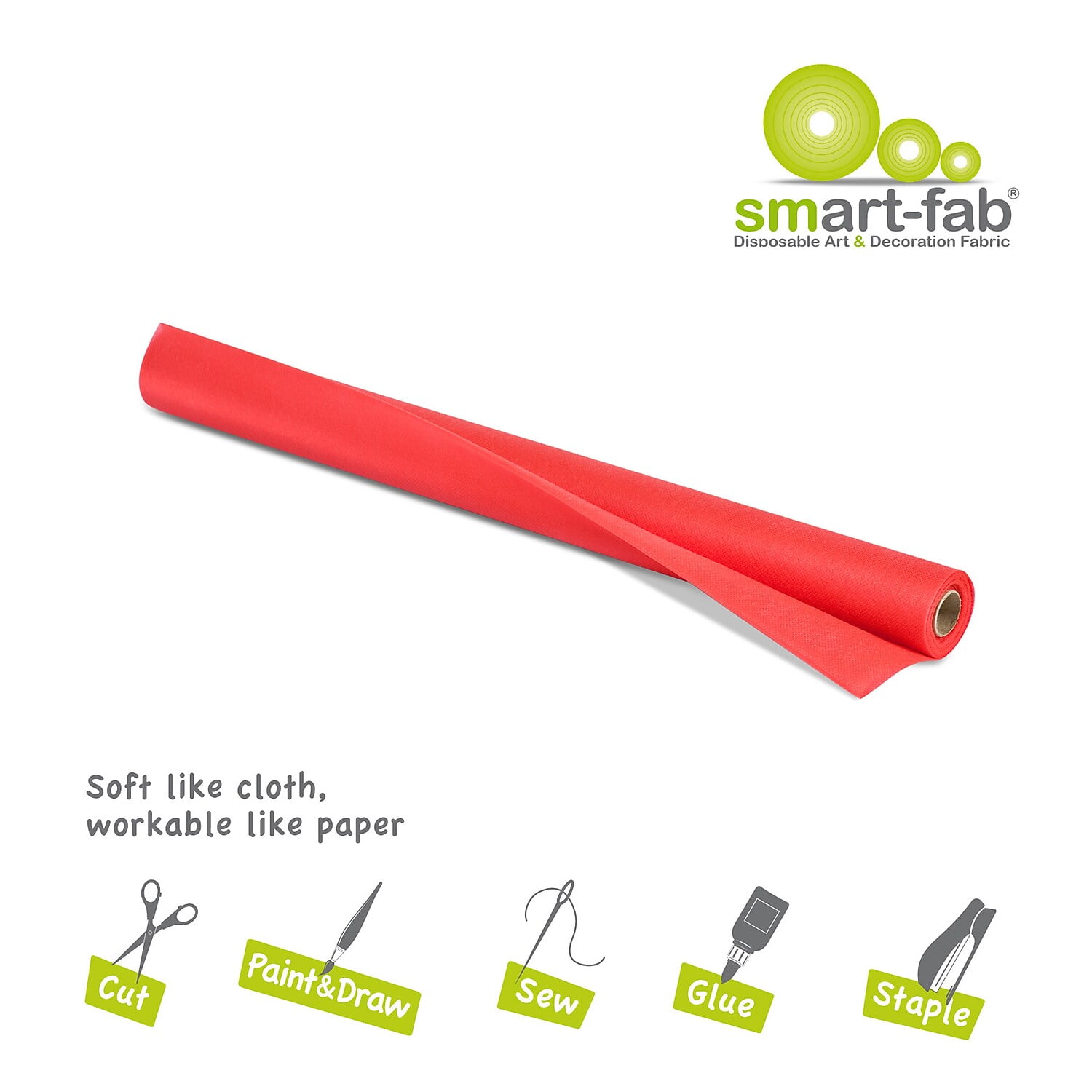 Smart Fab SMF1U382401860-3 Disposable Art & Decoration Fabric Roll, Red - 24 in. x 18 ft. - 3 Roll