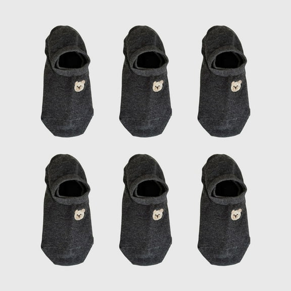 Women's 6pk Cute Bear Embroidered No - Show Socks - Black