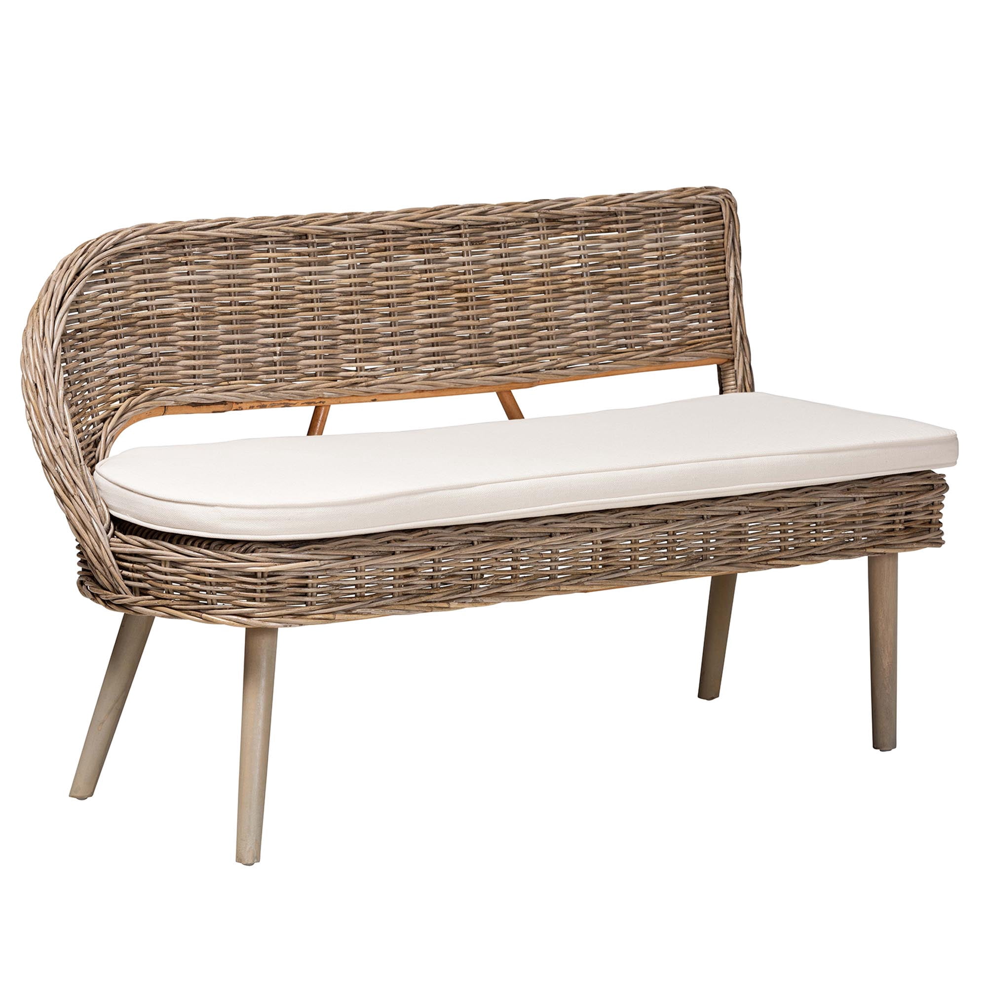 bali & pari Raisa Rattan BOHO Dining Nook Banquette Set, Greywashed
