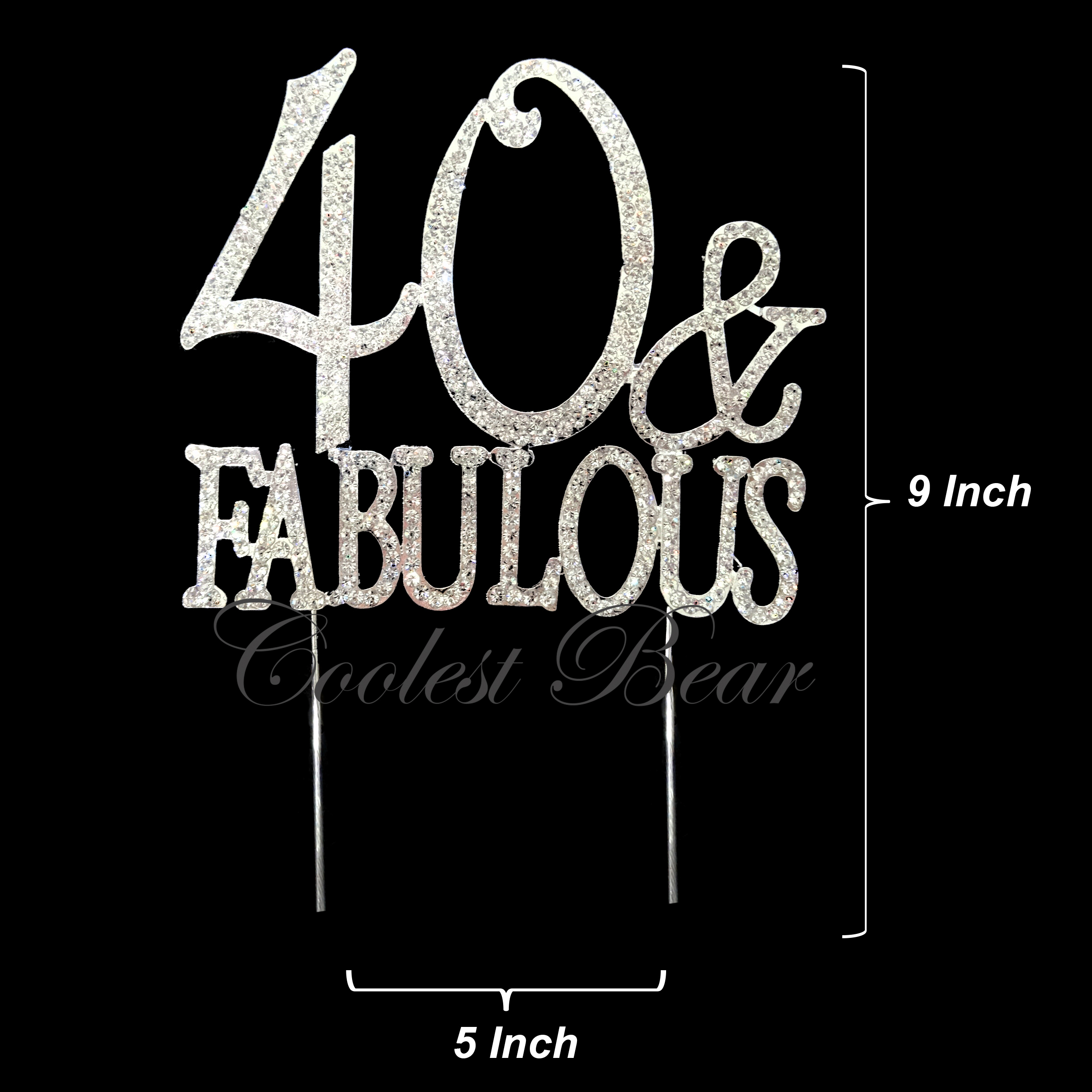 "40 & Fabulous", Silver - Coolest Bear Rhinestone Crystal Cake Topper - image 2 of 3
