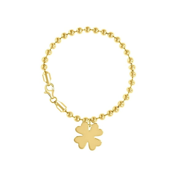 925 Sterling Silver Yellow-tone Womens Good Luck Clover Charm Beaded Bracelet 7 Inch 21.3x17.9mm Wide Charm Bracelet for