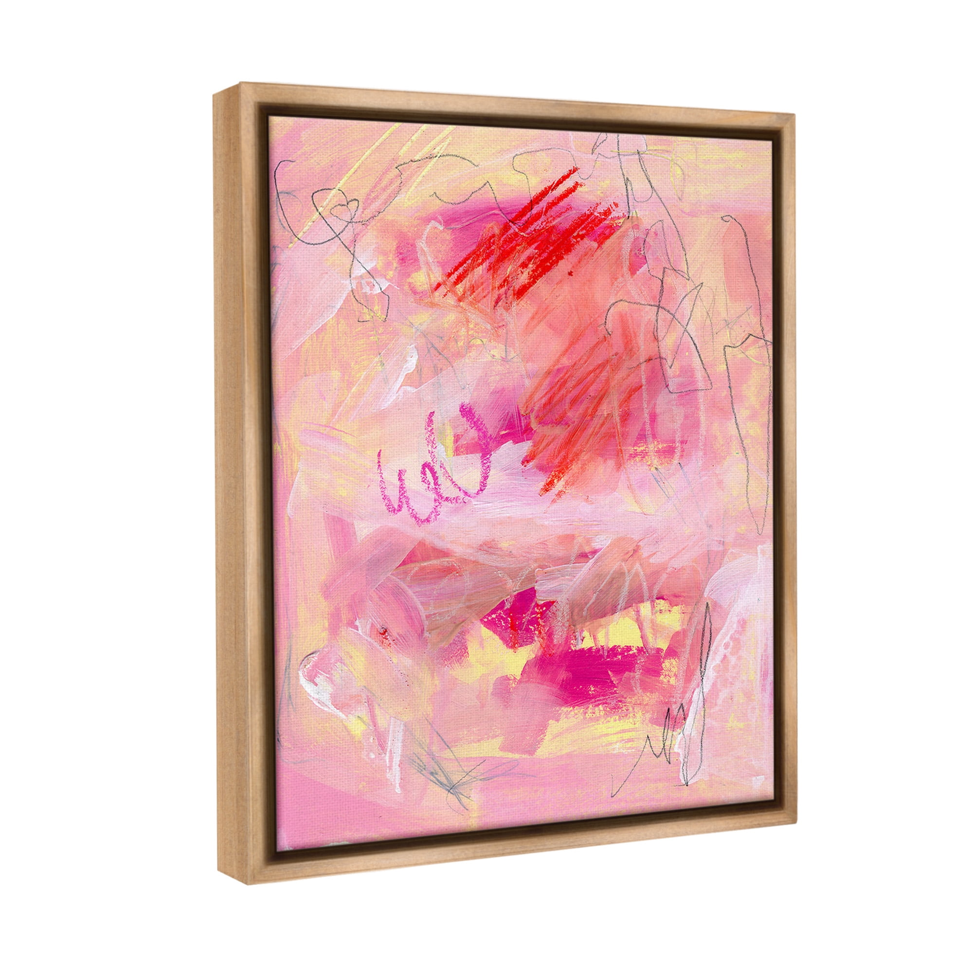 Stupell Industries Pink Chaotic Scribble Abstract Painting Brown Floater Framed Canvas Art Print Wall Art, 25 x 31