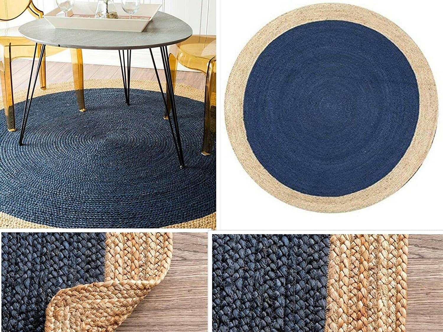 Avgari Creation Hand Made Round Blue Color Living Room Area Rug, Farm House, Kitchen Outdoor Indoor Rugs Carpet Doormat 6" Feet (75" Inch)