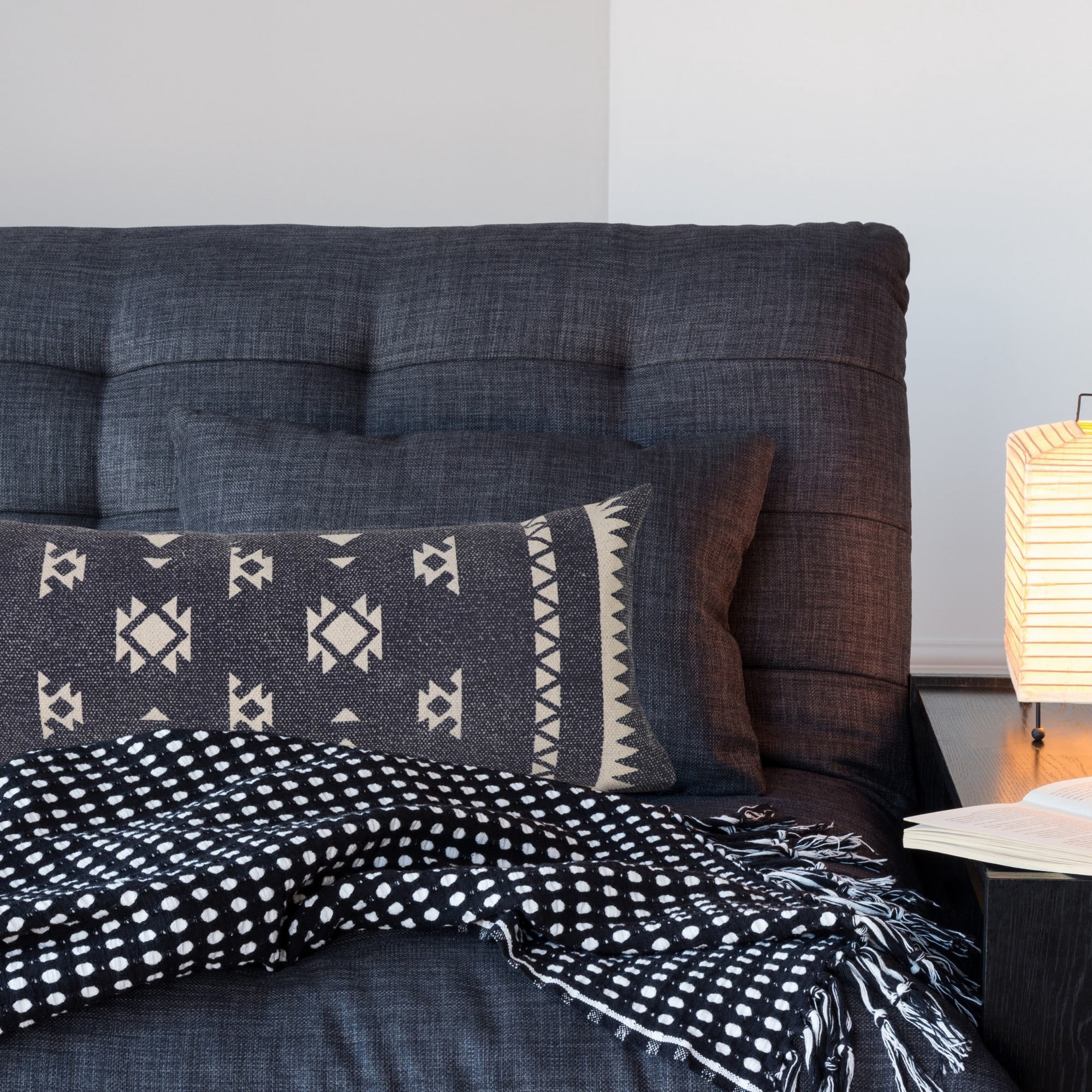 Laddha Home Designs Handwoven Southwestern Tribal Cotton Lumbar Pillow Cover - 36" - Blue and White