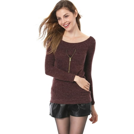 Classic Ribbed Pullover - Women's Ribbed Pullover Knit Shirts Red (Size L / 12)
