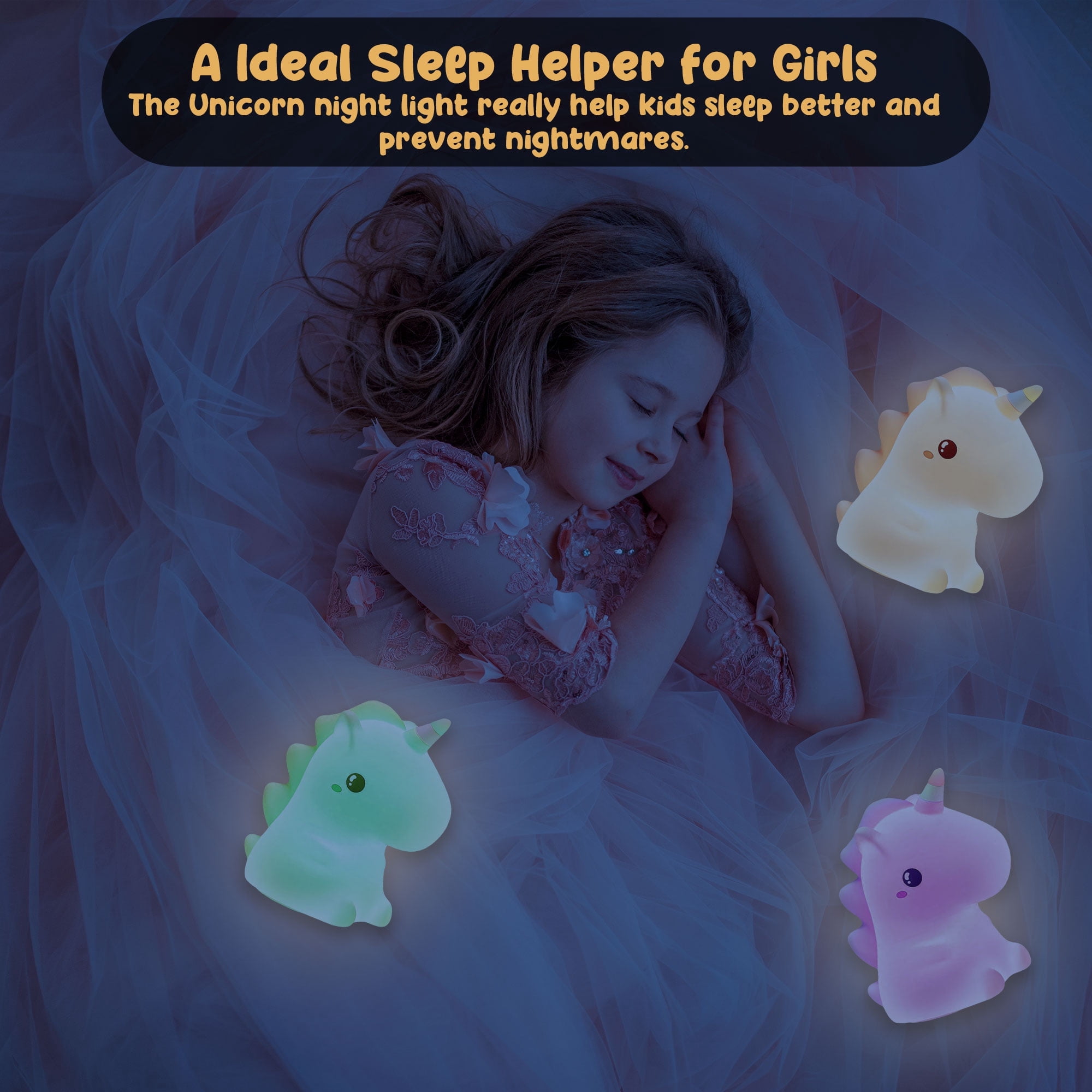 Easy Portable & Cute unicorn lamps for girls, Children and Toddler's Cute Room Decor For Sound Sleep And Ideal Birthday Gift - Unicorn