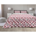 thumbnail image 1 of Geometric Comforter & Sham Bedding Set, Simple Repeating Pattern of Halved Triangles with Stripe Ornaments, 3 pcs Duvet Set Microfiber Filling Quilt, 5 Sizes, Coral Pink and Dark Grey, by Ambesonne, 1 of 4