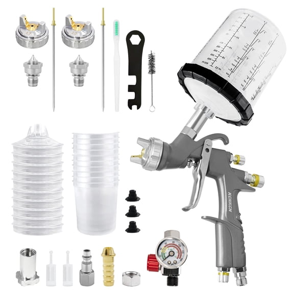 KCNKCN D1 LVLP Air Spray Gun Premium Kit, with 650ml Mixing Cup & 10x Disposable Cups, 1.3/1.7/2.0mm Nozzles Paint Gun Sprayer, Automotive Paint Gun for House Painting, Car, Furniture, Fence