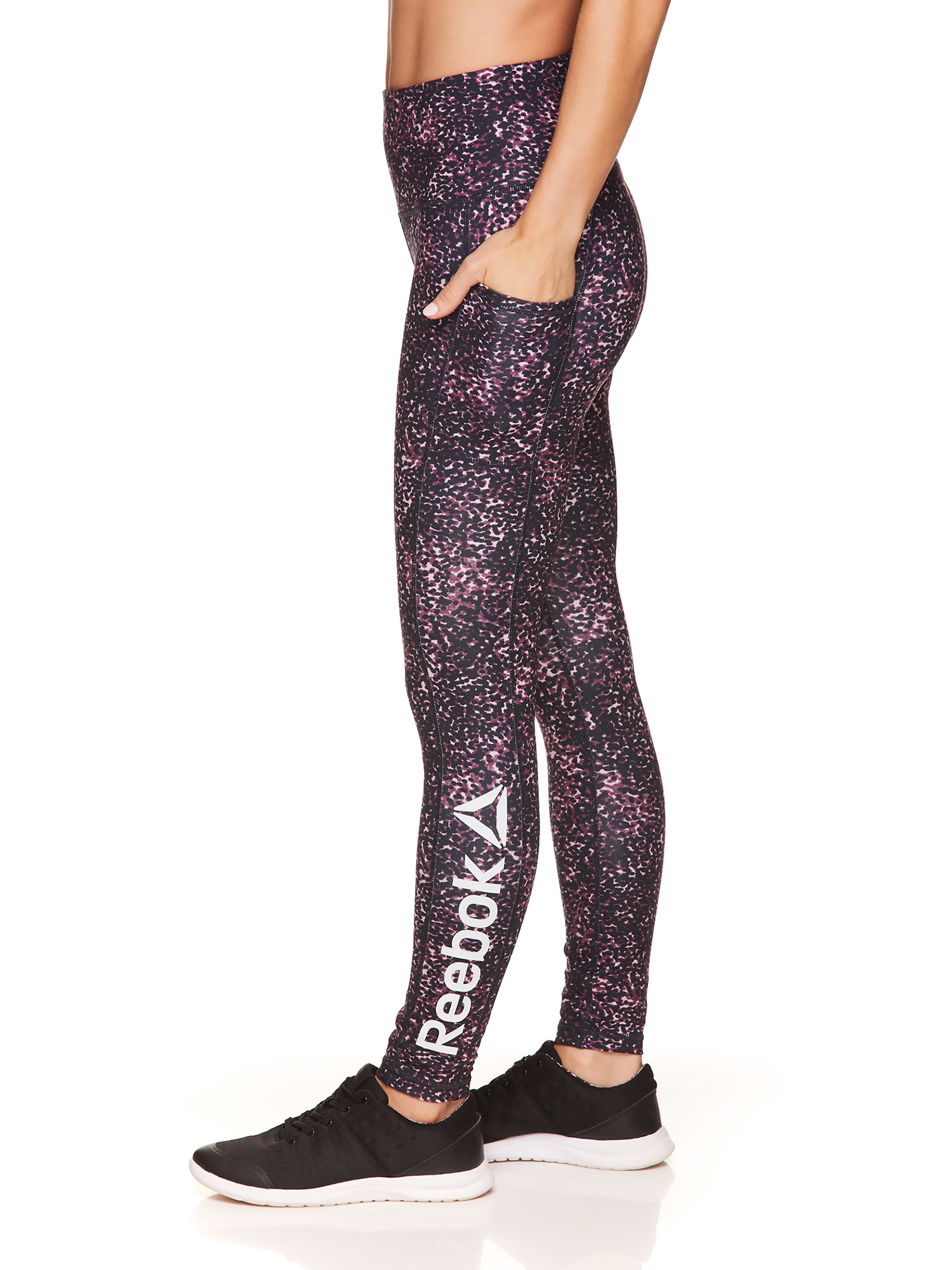 Reebok Womens High-Waisted Active Leggings with Pockets, Dotty Animal Graphic - image 4 of 4