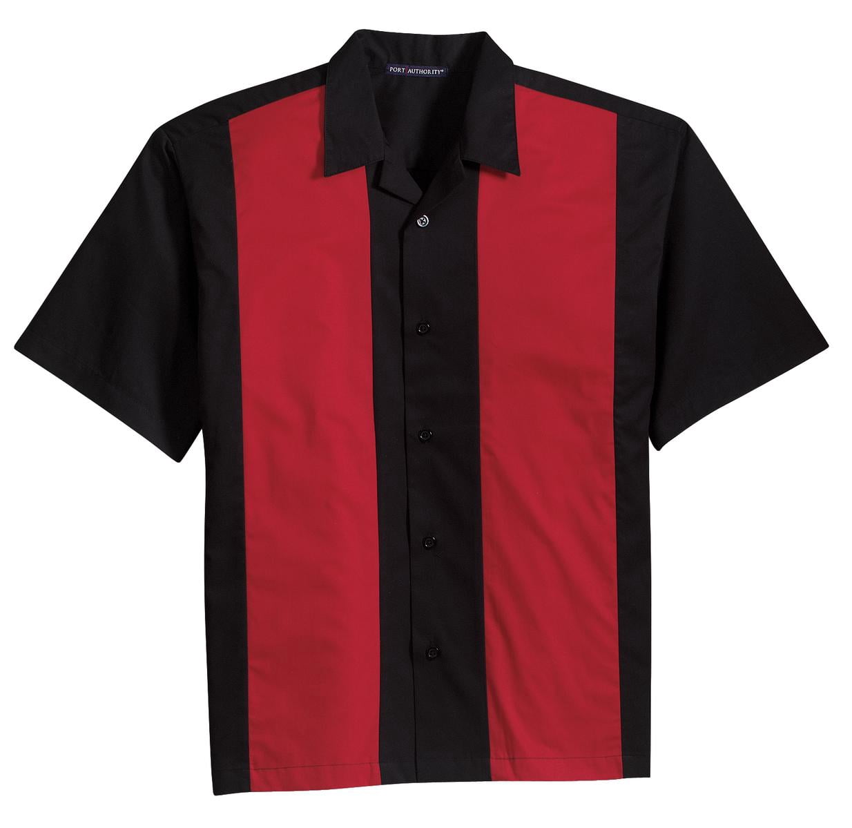 Port Authority Retro Bowling Shirt – Classic Button-Down Dress Shirt In Black-Light Stone (Size 3X)